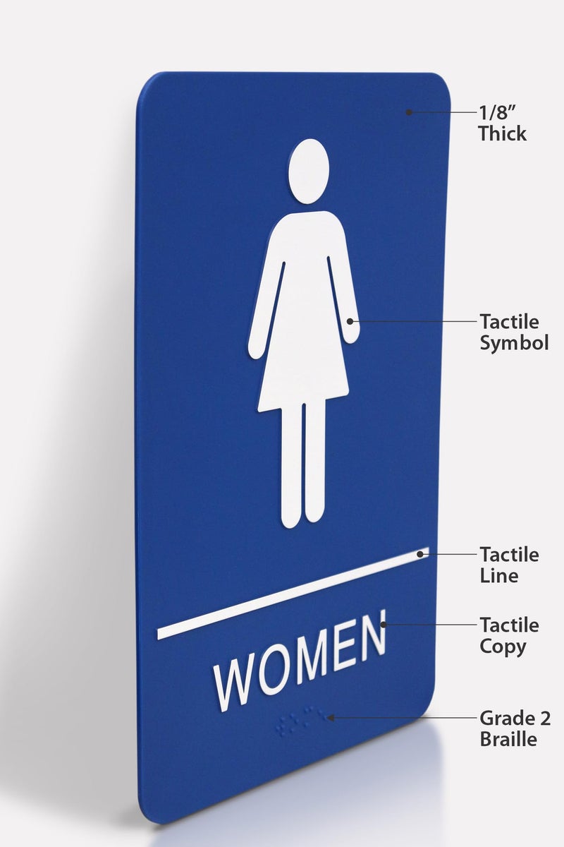 Headline Sign 5210 Women's Restroom ADA Sign with Grade 2 Braille and Tactile Graphics, 6" x 9", Blue/White, Made in USA - Image 4
